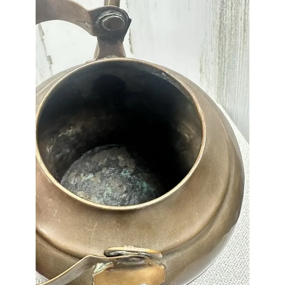 Folk Art‎ COPPER Tea Pot Kettle Patina Vintage Hand Made Porcelain Knob